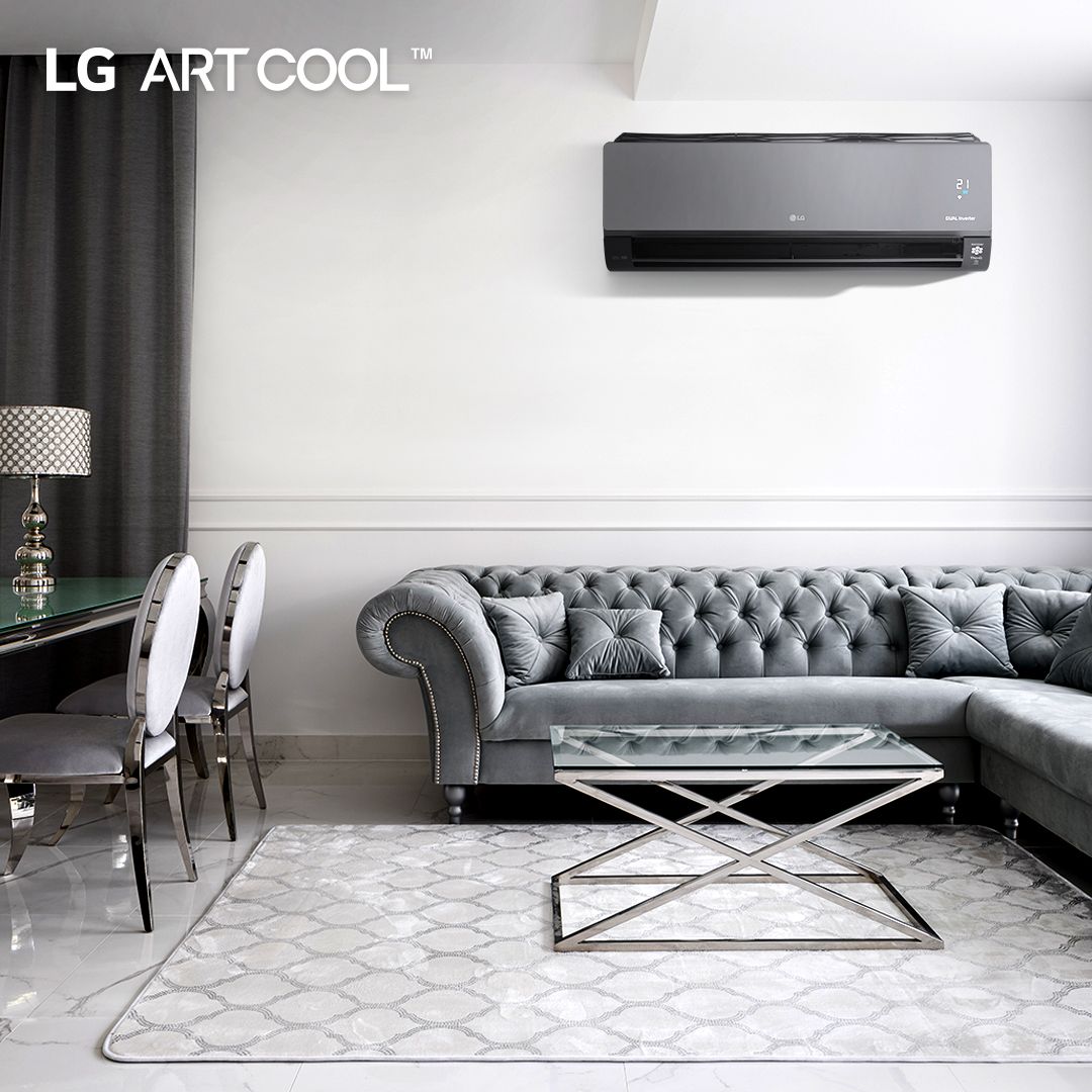 Wall-mounted LG air conditioner in a living room